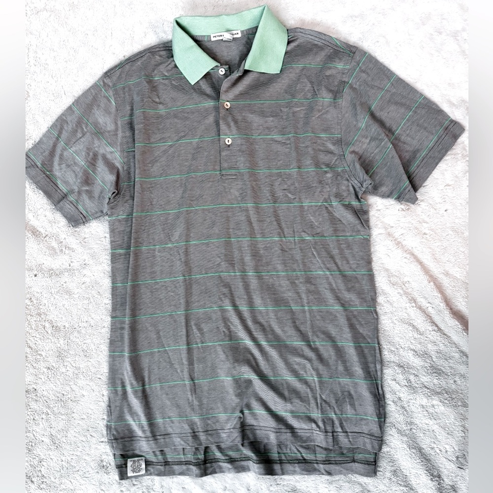 NWOT-PETER MILLAR Green & Gray Striped Athletic Polo Shirt